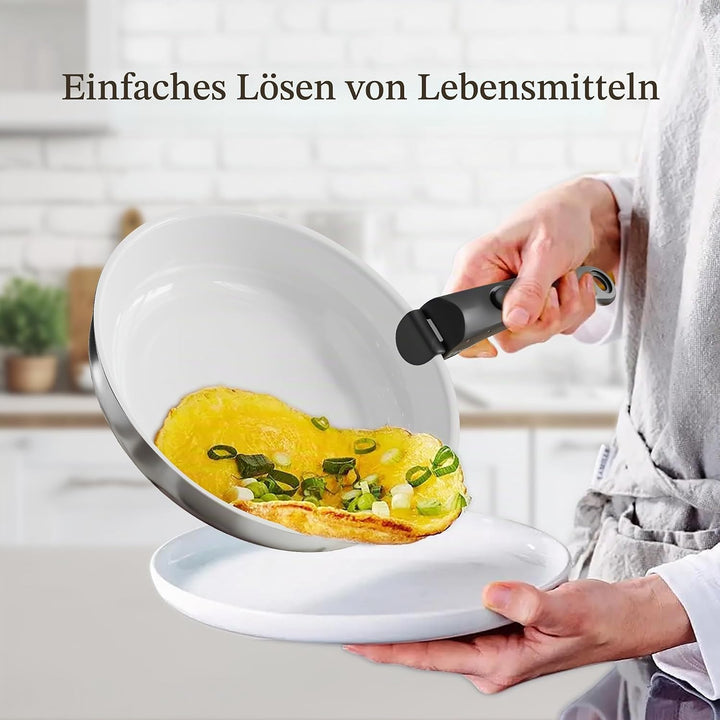 RIOVARM Edelstahl Töpfe und Pfannen Set, Induktion Keramik Antihaft Pfannenset mit abnehmbaren Griff