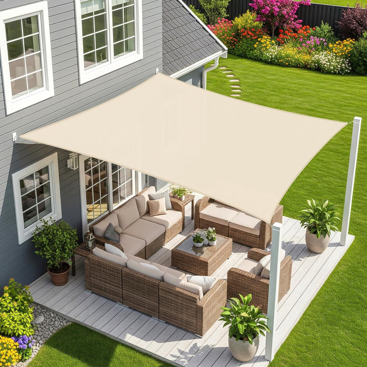 Sunnylaxx 4x4m Sonnensegel Quadrat, Wasserdicht Sonnenschutz Sunsegel Color Helles Khaki, 95% UV-Sch