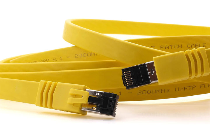 1aTTack.de 0,25m - Cat8.1 High End Patchkabel flach gelb - 1 Stück 40 Gigabit Netzwerkkabel Ethernet