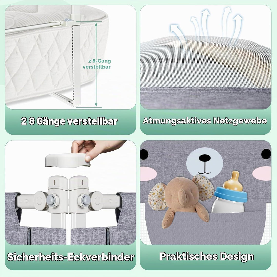 Rausfallschutz Bett,Babybettgitter Rausfallschutz,Höhenverstellbares Baby-Bettgitter & Reise-Bettsch