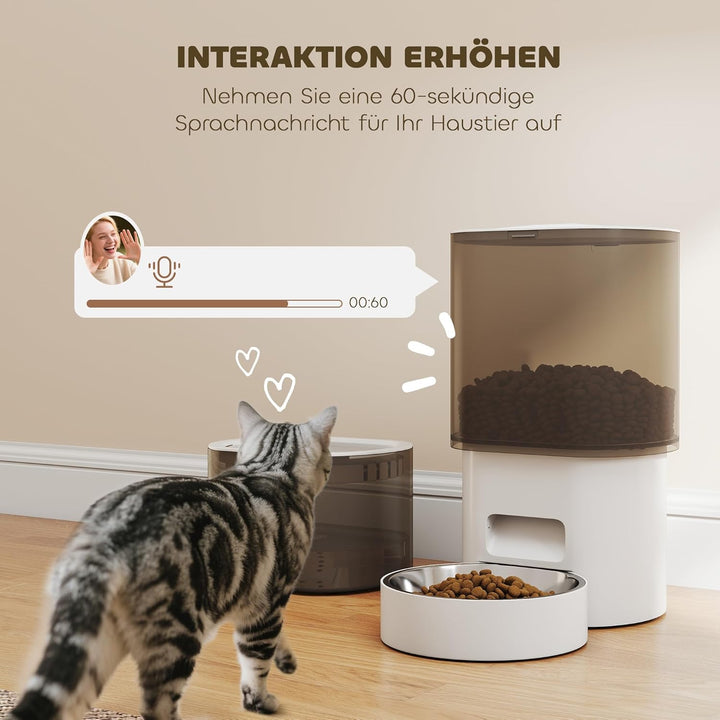 PawHut Futterautomat Katze und Katzenbrunnen 2,5 L Wasserspender für Hunde, Katzen Katzenfutter- und