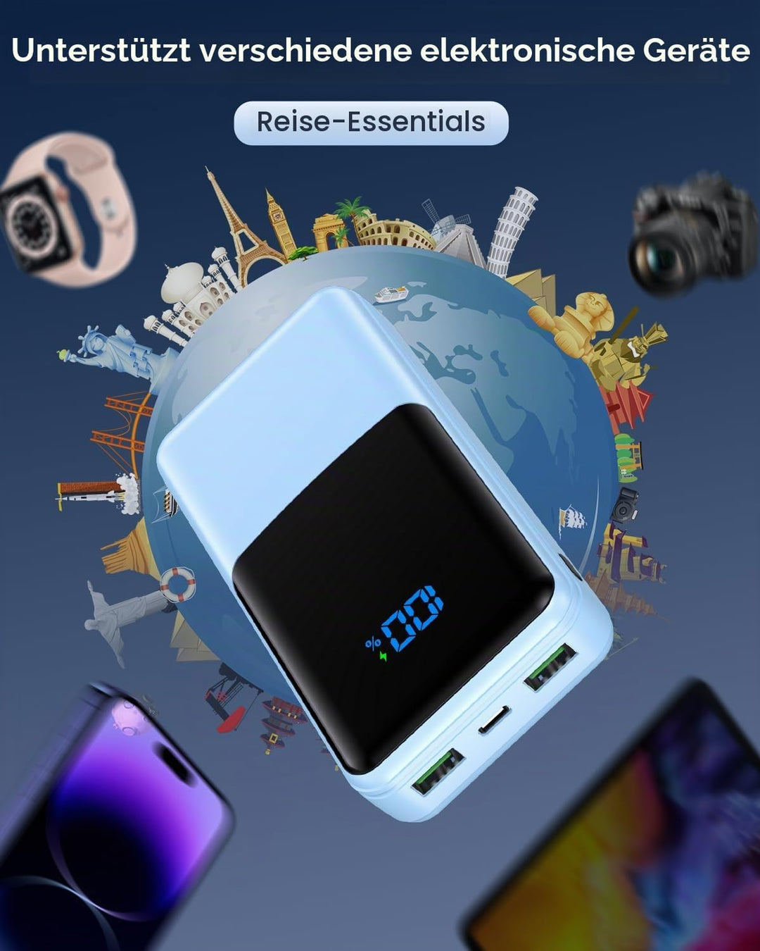 Coblob Power Bank, 27000mAh Powerbank USB C PD 20W Schnellladefunktion mit LED Display, Akkupack Ext