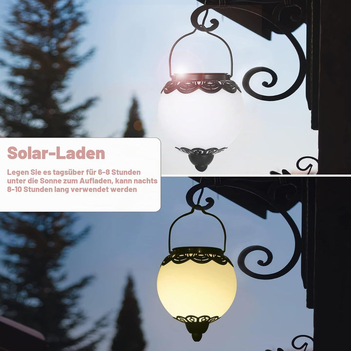 Solar Laterne für aussen Hängend, 2 Stück Solarlaterne für aussen Kugel IP65 Wasserdicht, Bonsery So