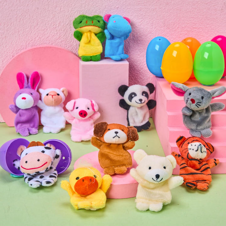 JOYIN 12 Stück vorgefüllte Ostereier mit Spielzeug, Ostereier aus Kunststoff mit Fingerpuppen, Oster