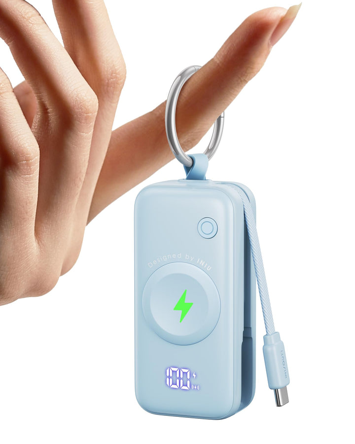 INIU Power Bank für Apple Watch, 5000mAh Powerbank mit eingebautem Kabel, Schlankes Reise Schlüssela