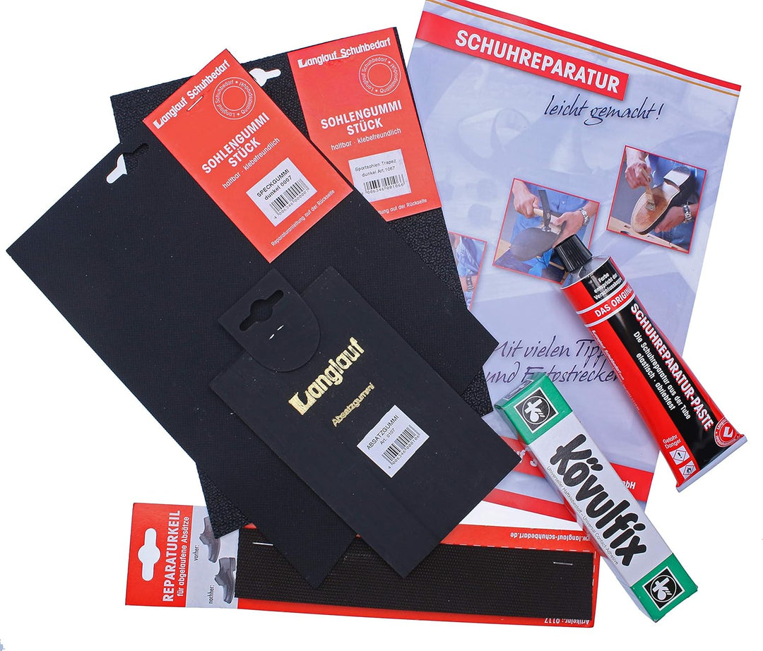 Schuhreparatur Set - Schuhsohlen Gummi - Absatzgummi - Reparaturstreifen für Sohlenspitzen und Absat