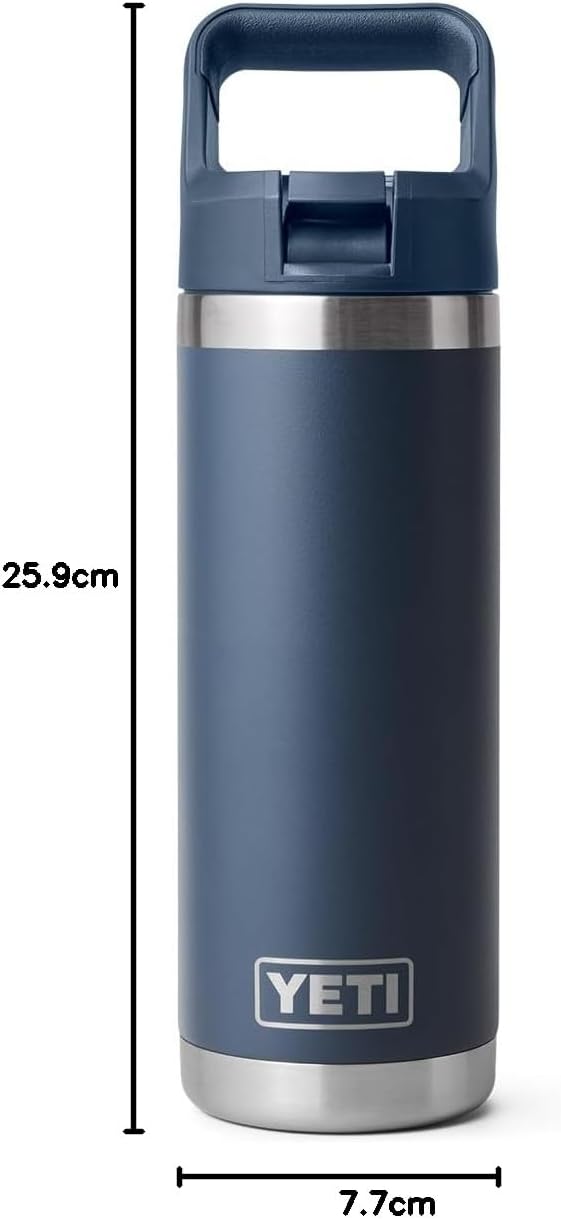 YETI Rambler 530 ml Flasche, vakuumisoliert, Edelstahl mit Strohhalmverschluss, Marineblau, Marinebl