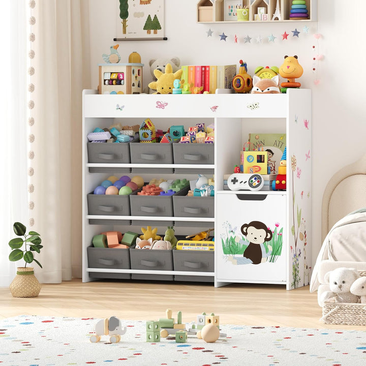 HOCSOK Kinderregal mit 9 Boxen, Regal Kinderzimmer mit Bücherregal, Spielzeugregal Kinderzimmer für