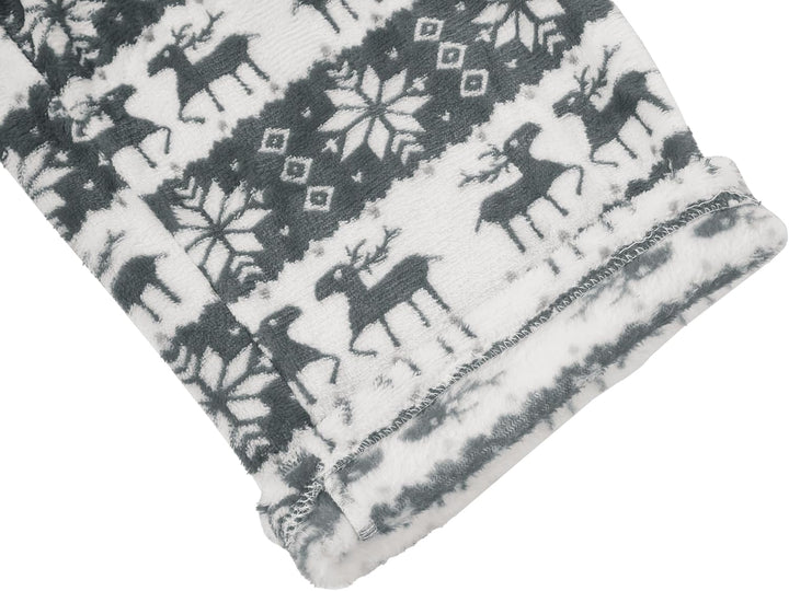Runcati Schlafanzughose Herren Lang Fleece Warm Weihnachts Rentier Hose Freizeithose mit Taschen und