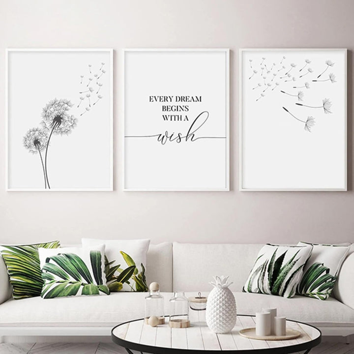 Trayosin 3er Poster Set Wohnzimmer - Aesthetic Blume Schwarz Weiss Bilder Deko Schlafzimmer - Pusteb