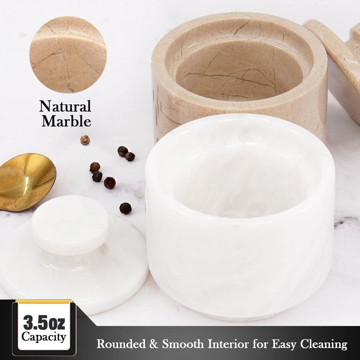 MARBLOUS KRAFTS Marmor-Salzkeller mit Deckel, 7,6 cm, Weiss und Verona Salzhalter, ideale Zucker-, S
