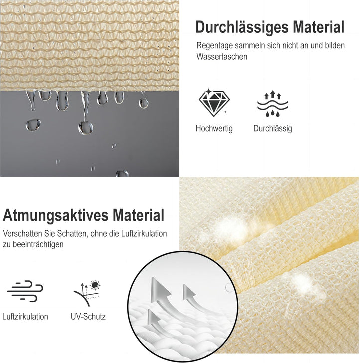 HENG FENG Sonnensegel Rechteckig Quadratisch 4x4m HDPE Sonnenschutz Windschutz Atmungsaktiv mit UV S