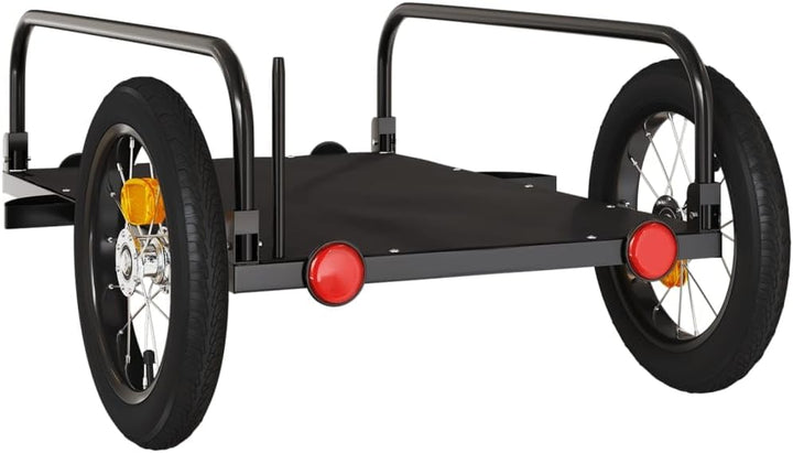 Mangloder Fahrradanhänger Schwarz 135x70x Eisen mit, Deichsel, Sicherheitsflagge, faltbar, ideal für