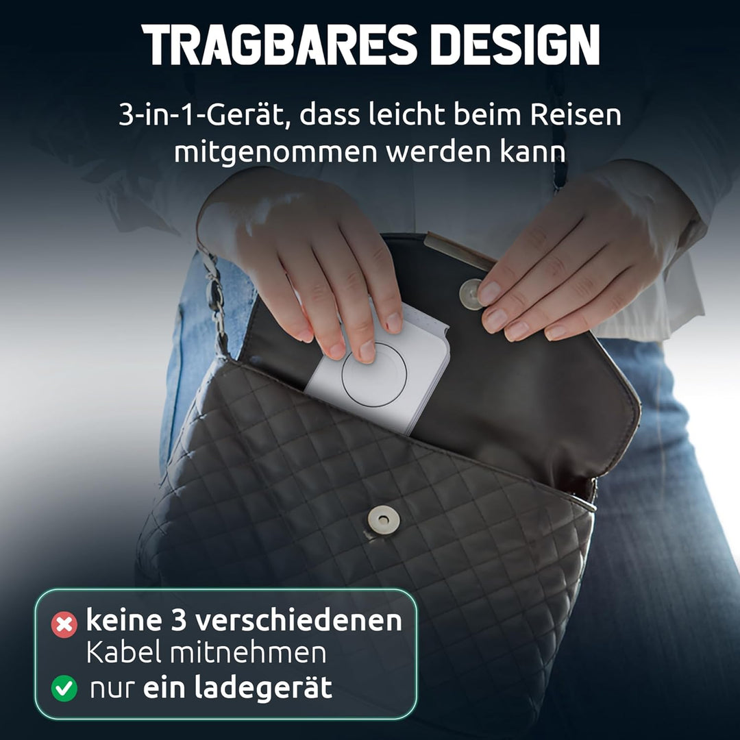 Mag-Safe Ladestation ANFIL® - Faltbare Kabelloses Apple Ladegerät 3-in-1, 15W - Folding Wireless Cha