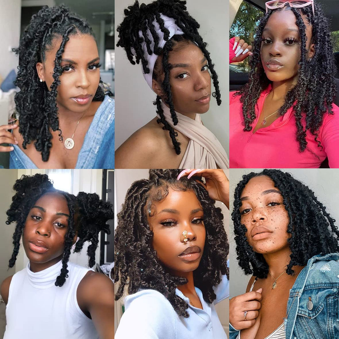 Leeven 12 Zoll Butterfly Faux Hair 6 Packs Pre Looped Distressed Locs Crochet Braids Hair Extensions