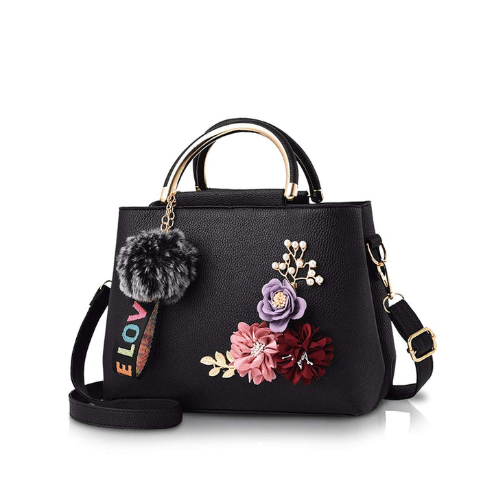 NICOLE &amp; DORIS Damen Leder Handtasche Umhängetaschen mit Blume Jahrgang Griff Tasche Designer Tote G