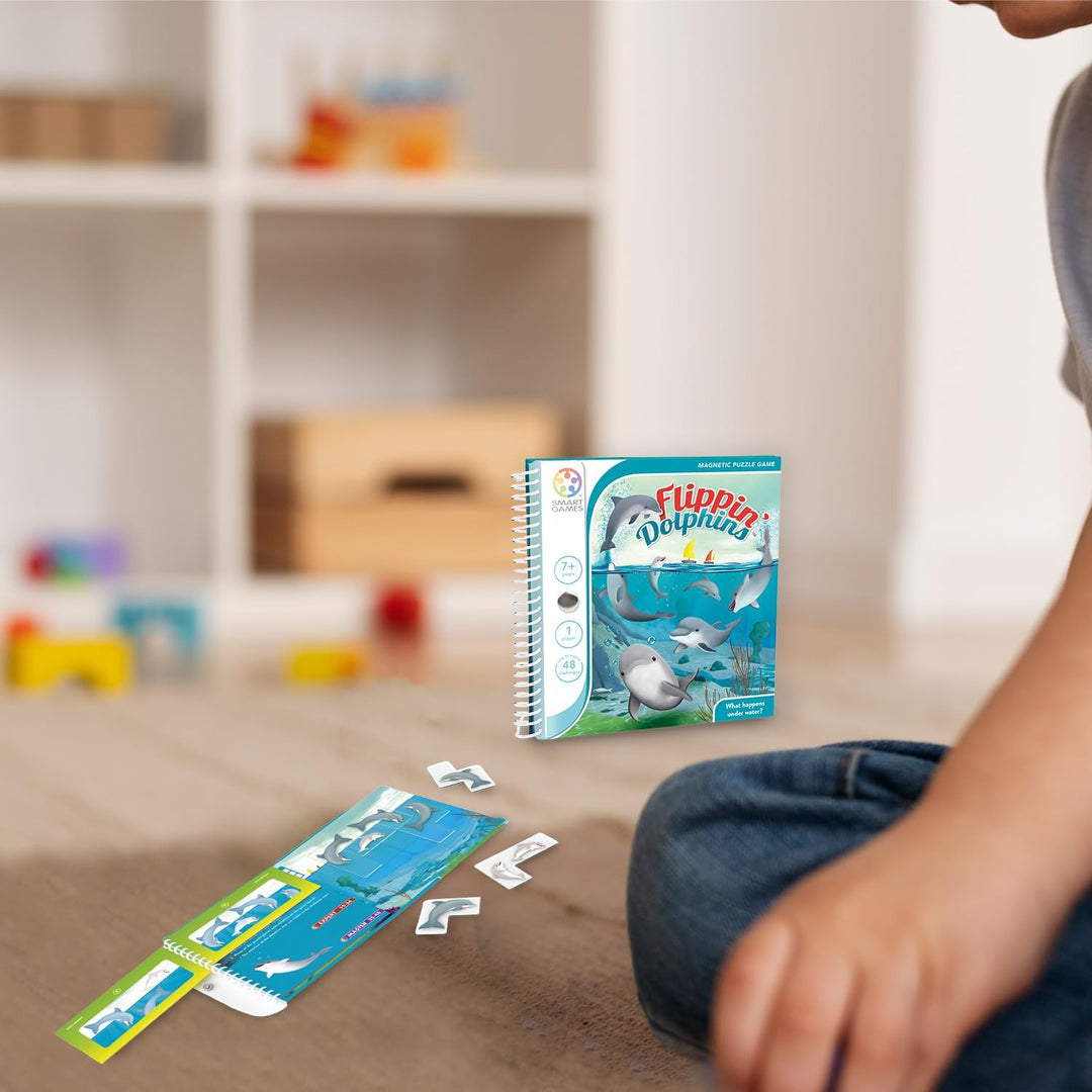 SmartGames - Flippin' Dolphins, Magnetic Puzzle Game with 48 Challenges, 7+ Years