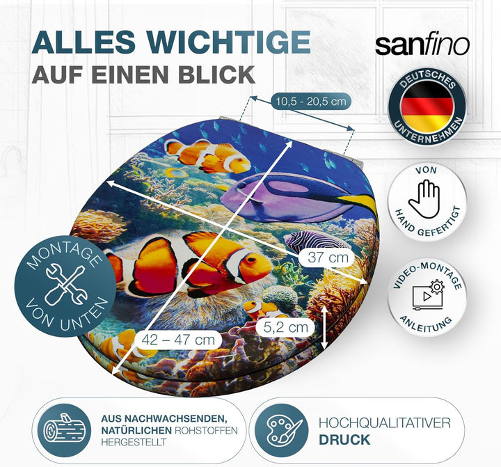 SANFINO® Premium WC Sitz mit Absenkautomatik – hochwertige Toilettendeckel aus Holz, viele bunte Mot