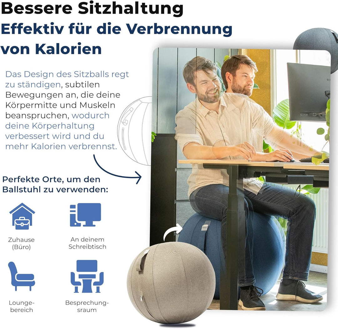 Backerz Sitzball 65 cm - Ergonomische Sitzmöbel für Büro und Heimbüro - Langlebiger Stoff, Gymnastik