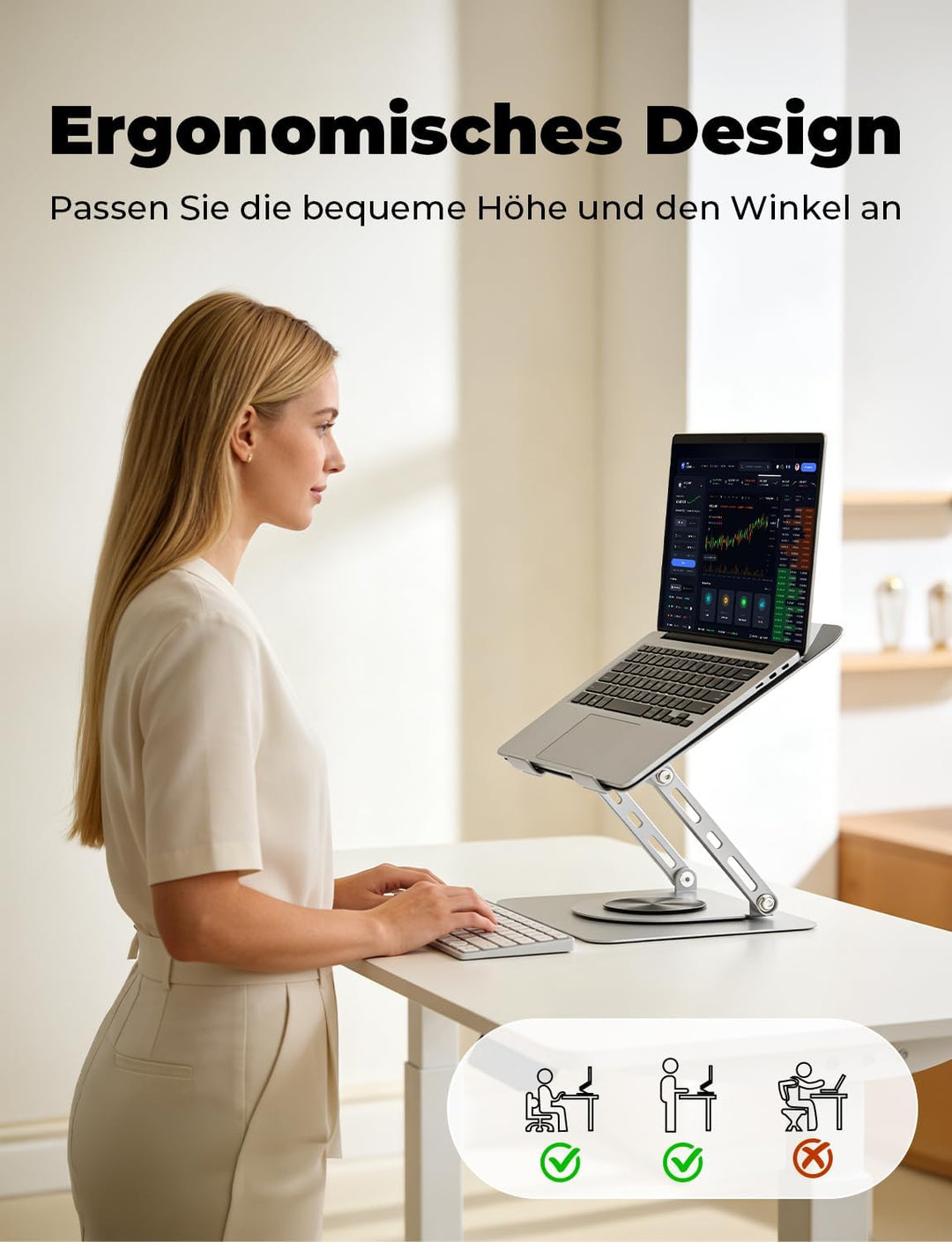 Laptop Ständer Höhenverstellbar, Ergonomischer Faltbarer Laptop Halterung mit 360°Drehbarer Basis, B