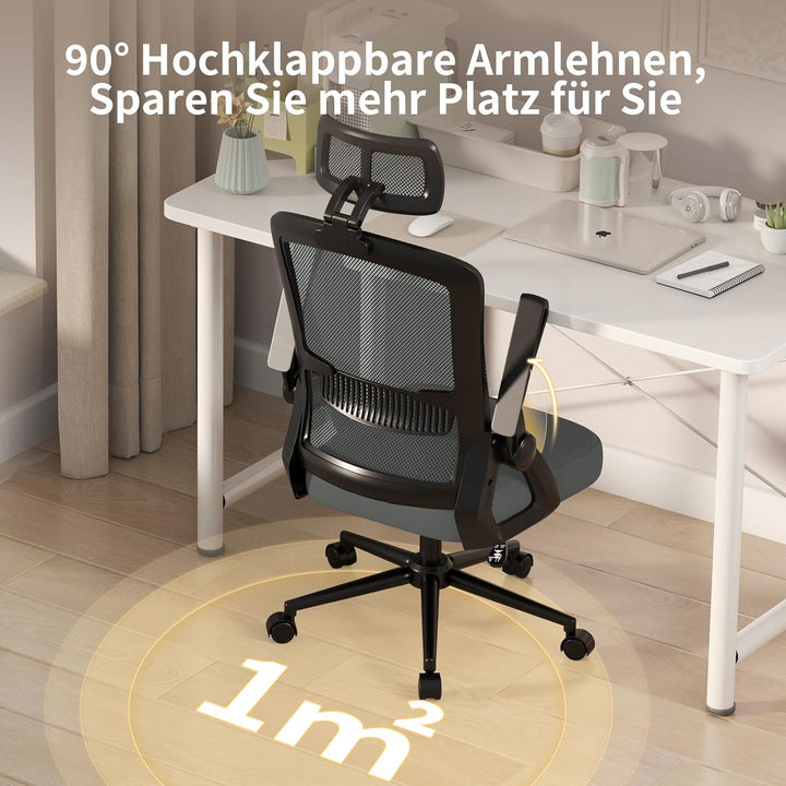 naspaluro Bürostuhl Ergonomisch Dunkelgrau Mit Kopfstütze | Schreibtischstuhl Atmungsaktiver Netzgew