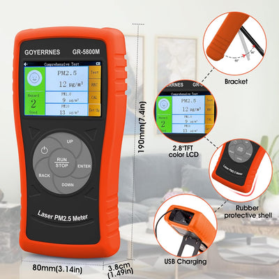Luftqualitätsdetektor,GR-5800M Schadstoffdetektor PM2.5, PM1.0, PM10 Innenräumen Luftpartikelmessger
