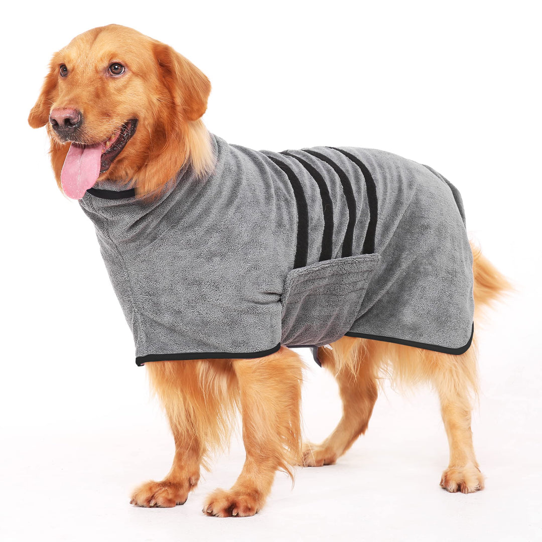 Bademantel für Hunde, Microtuch aus Mikrofaser für Mittelgrosse und grössere Tiere - Grau, Schnelles