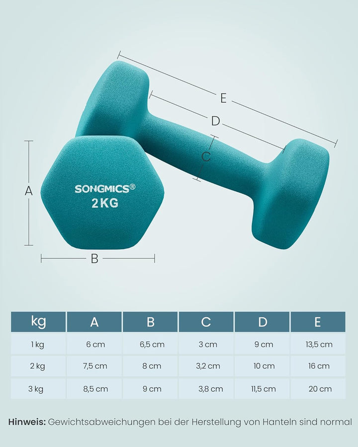 SONGMICS Hantel-Set, 3 Paar, 2 x 1 kg, 2 x 2 kg, 2 x 3 kg, Aufbewahrung, Fitnessstudio, Krafttrainin