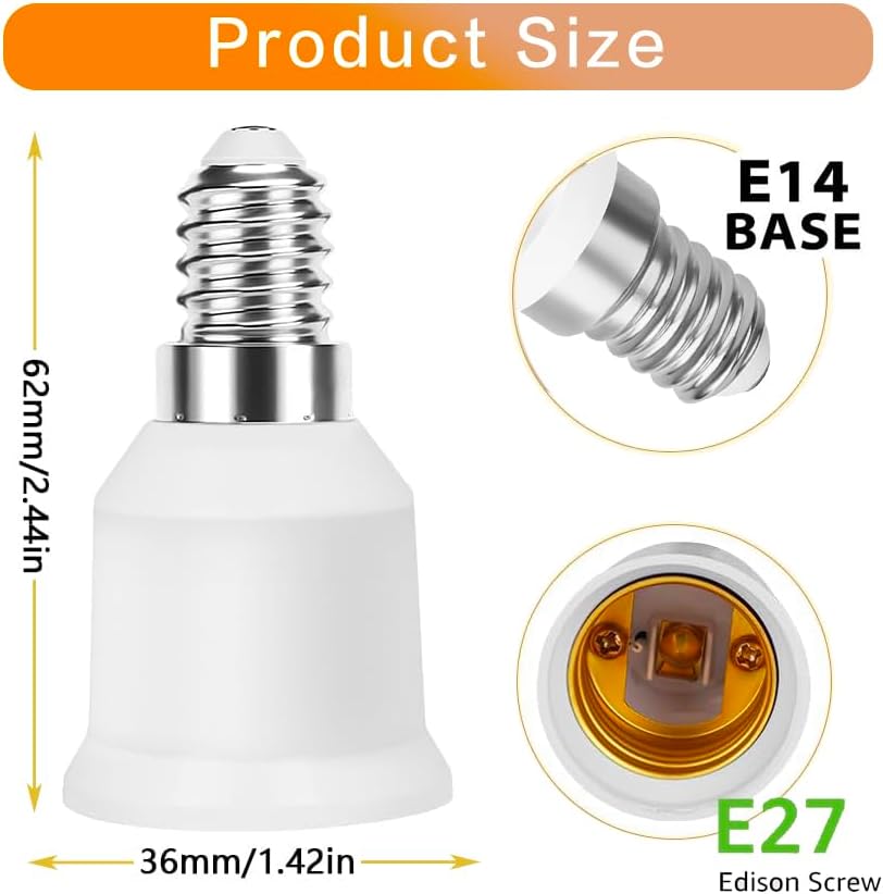 Yiahin E14 auf E27 Adapter Konverter – Lampensockel-Adapter für Glühbirnen, Leuchtmittel – Kompatibe