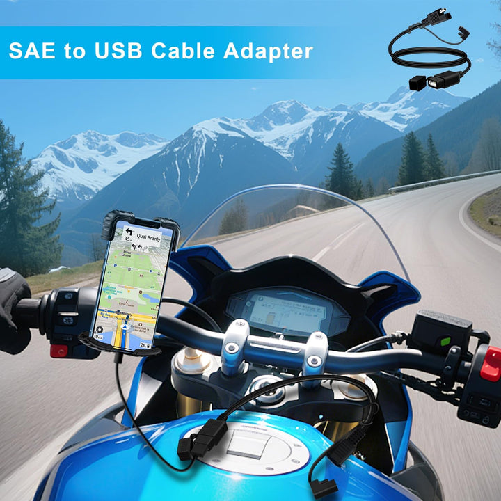 SAE auf USB Kabel USB Ladegeraet Motorrad 18AWG 5V 2,1 A mit Wasserdichter Kappe für Motorräder, Ele