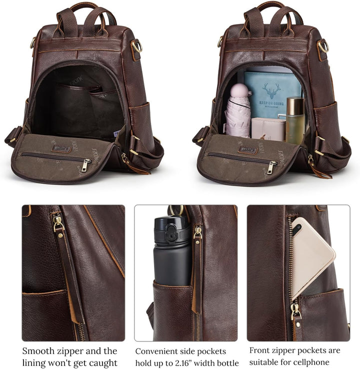S-ZONE Damen Rucksack Wasserdicht Weiches Echtleder Anti Diebstahl Mode Schultasche Handtasche Casua