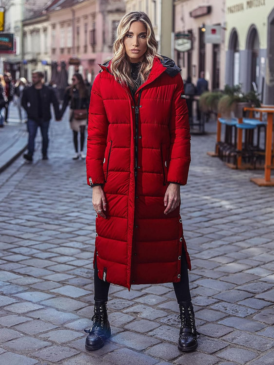 Navahoo Damen Wintermantel warmer Steppmantel lang mit abnehmbarer Kapuze Isalie XS-3XL XXL Wine, XX