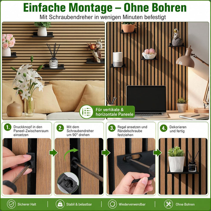 Regal für Akustikpaneele Ohne Bohren - 2 Stück Zubehör Akustikpaneele für Vertikale Horizontale Pane