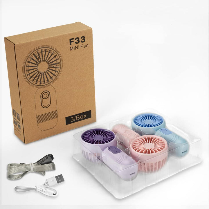 VanSmaGo 3PC Mini Handventilator Akku Aufladbar, 3 Stufen Cute USB Fan | Portable Hand Fan, Mini Ven