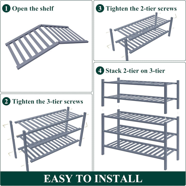 smiry Schuhregal aus Bambus, Schuhregal Platzsparend mit 5 Ebenen, Erweiterbar Stapelbar Shoe Rack,