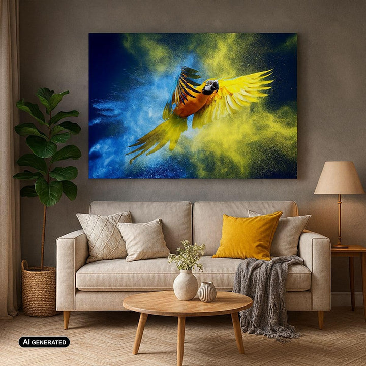 Bilder auf Leinwand 100x70cm Leinwandbild mit Rahmen Papagei Vogel Feder Gross Wanddeko Bild Schlafz