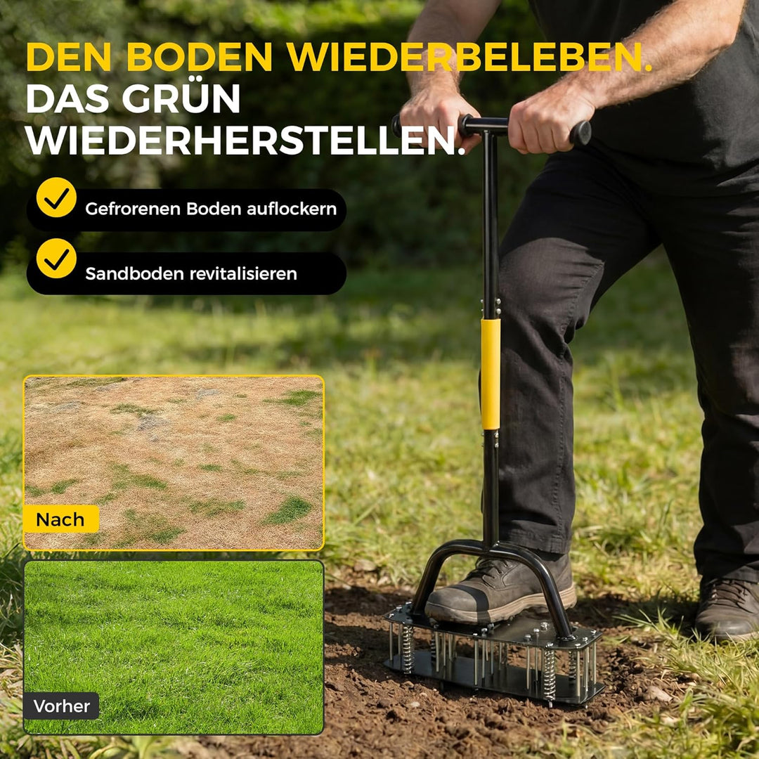 Rasenbelüfter mit 15 Zinken, Aerifizierer Manuelle Vertikutierung, Bodenbelüfter für Rasen, Spike Me