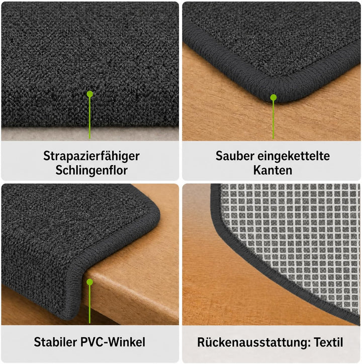 Kettelservice-Metzker Stufenmatten Treppen-Teppich Rambo 15er SparSet 17 Farben (-Anthrazit-)