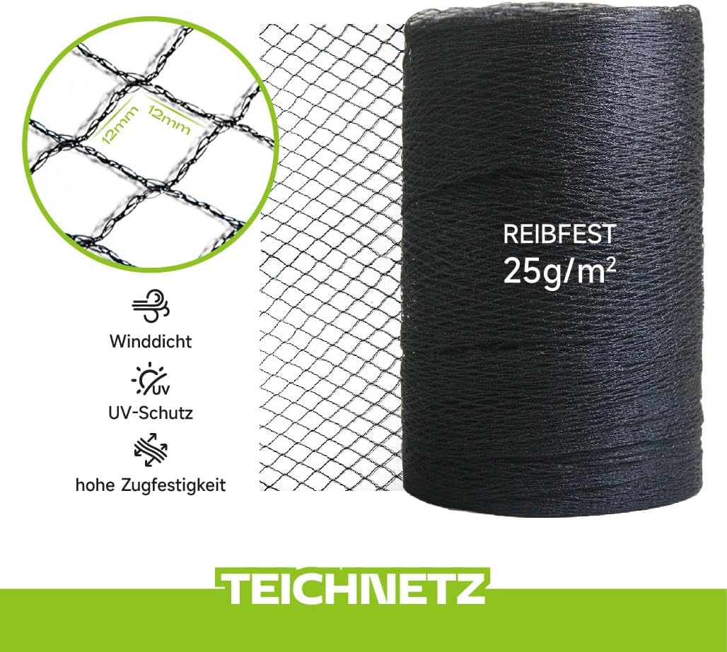 Teichnetz Feinmaschig 7.62x7.62m（58m²） Vogelschutznetz - Schwarz Teichnetz mit 12 Bodenankern | Witt