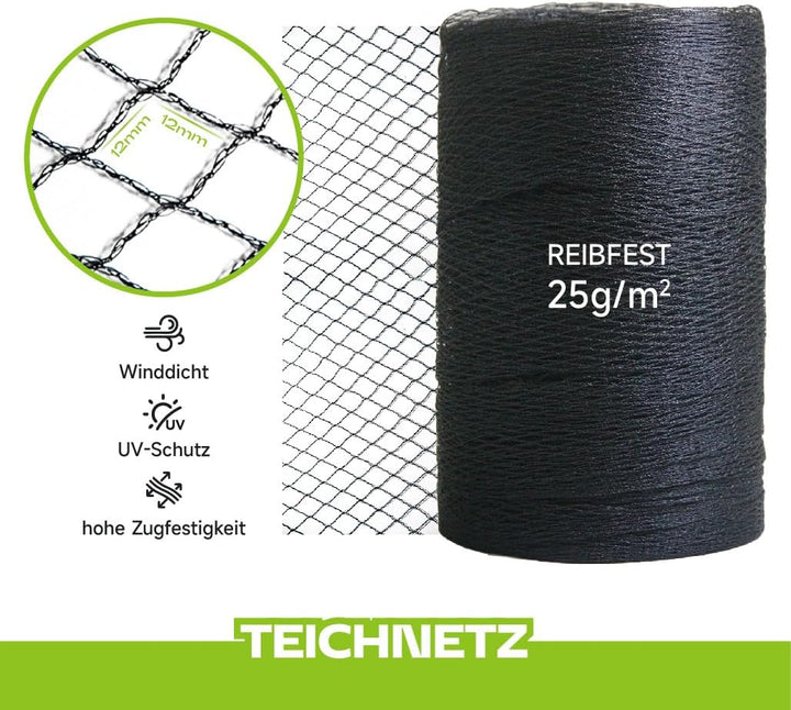 Teichnetz Feinmaschig 7.62x7.62m（58m²） Vogelschutznetz - Schwarz Teichnetz mit 12 Bodenankern | Witt