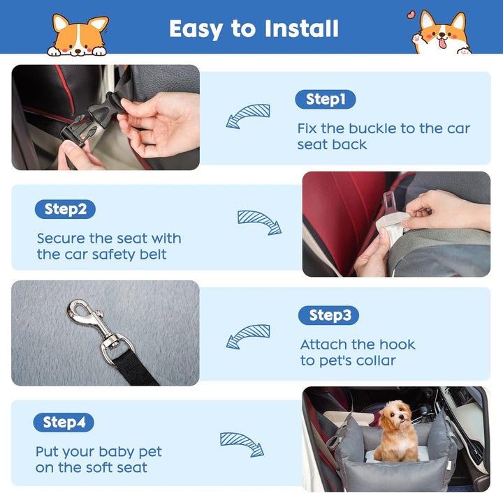 2-in-1 Hundeautositz mit Sicherheitsgurt, Autositz und Bett für Hunde, Abnehmbarer Kissen und Bezug,