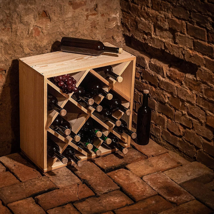 KADAX Weinregal aus Holz, 52 x 25.5 x 52 cm, Grosses Flaschenregal für viele Weinflaschen, rustikale
