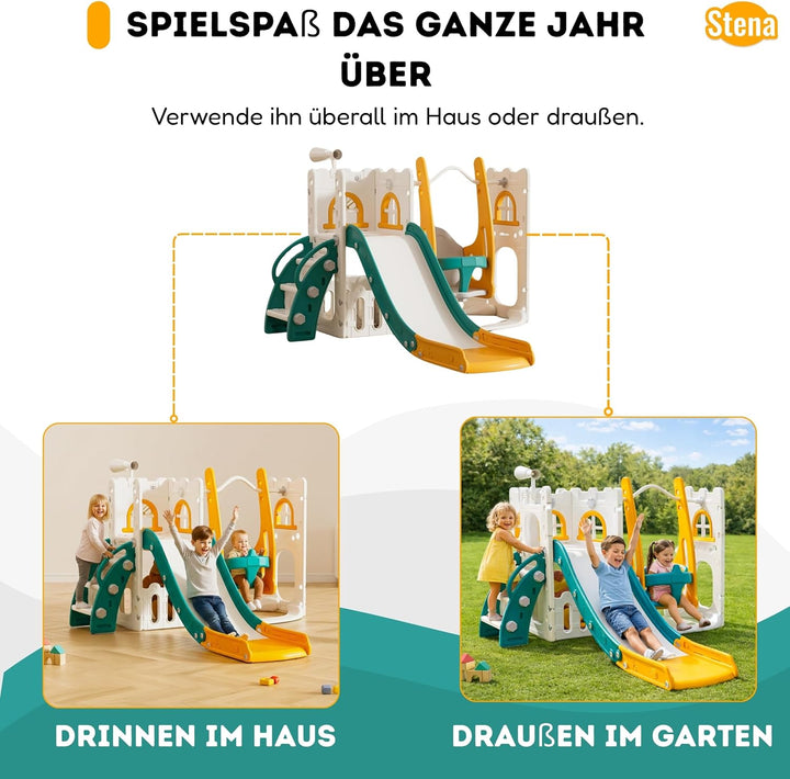 Stena Spielhaus mit Rutsche und Schaukel - Basketballkorb, Ball &amp; Spielzeug-Teleskop - Indoor &amp; Outd