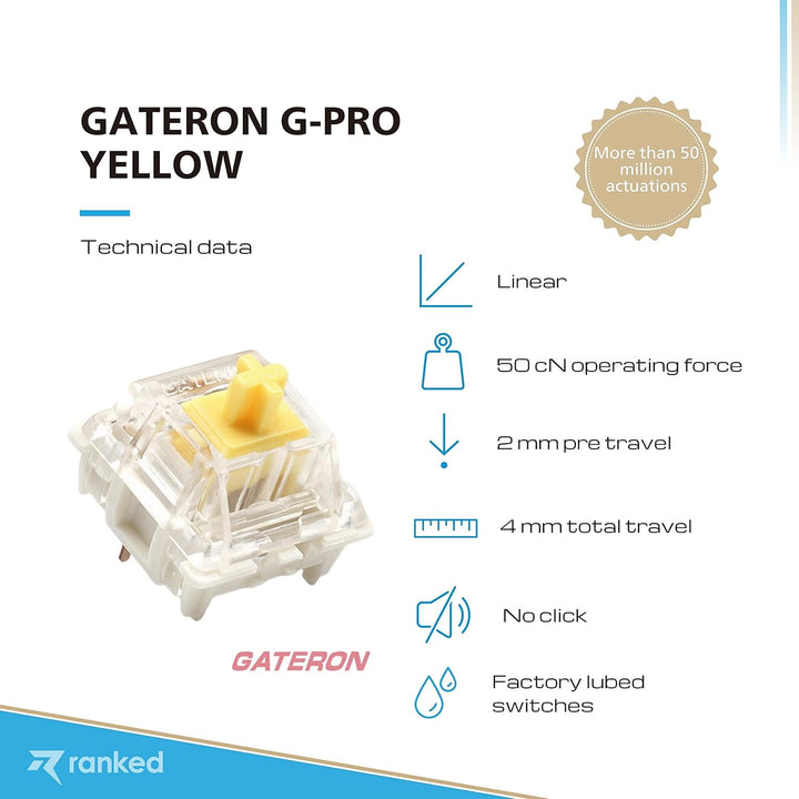 Packung mit Gateron ks-9 G PRO Tastenschaltern für Mechanische Tastaturen | Platte Montiert | Vorges