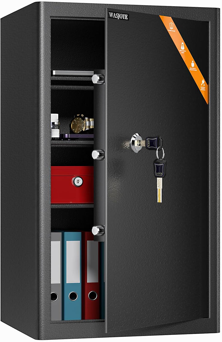 Safe Tresor mit Schlüssel, WASJOYE Möbeltresor mit Schlüssel-Schloss für Zuhause/Büro, 60L Gross Wan