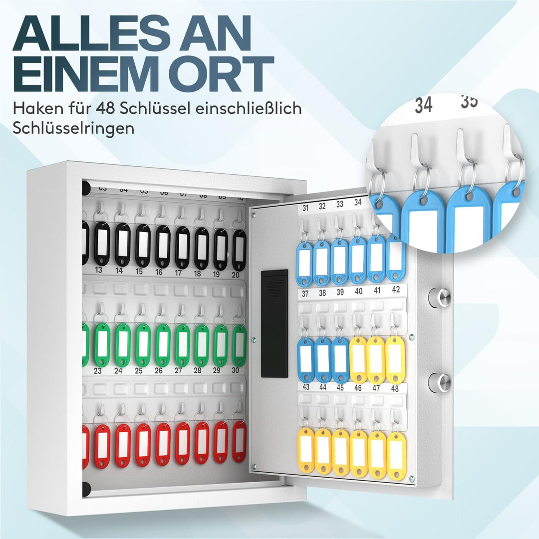 ACROPAQ Schlüsselschrank mit Zahlencode - Für bis zu 48 Schlüssel, Inkl. 48 Anhänger, Mit elektronis