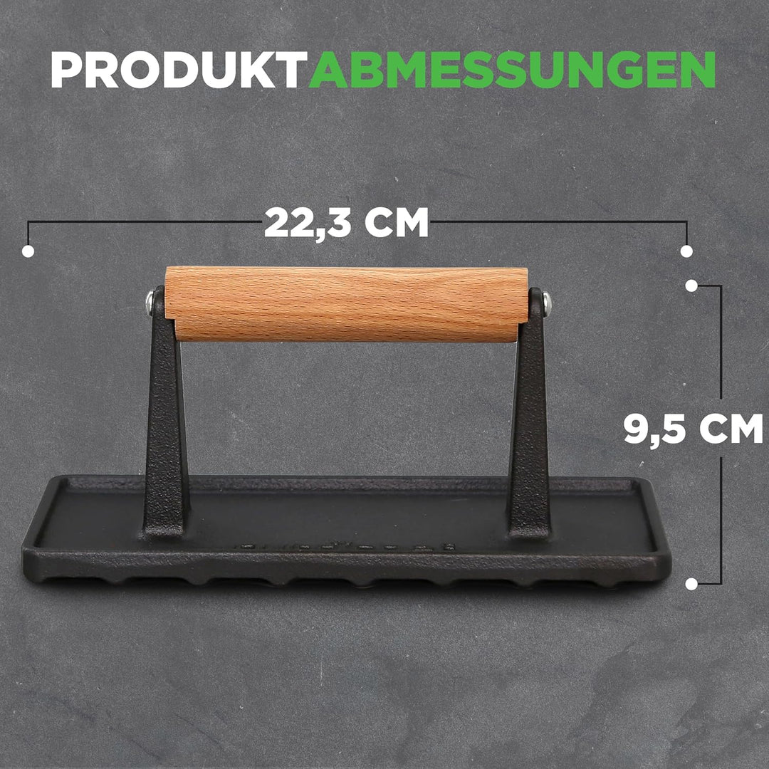 NutriChef Burgerpresse- Antihaft Gusseisen, Schwere Grillpresse 1,5 kg (22 × 9,5 cm), Fleischbeschwe