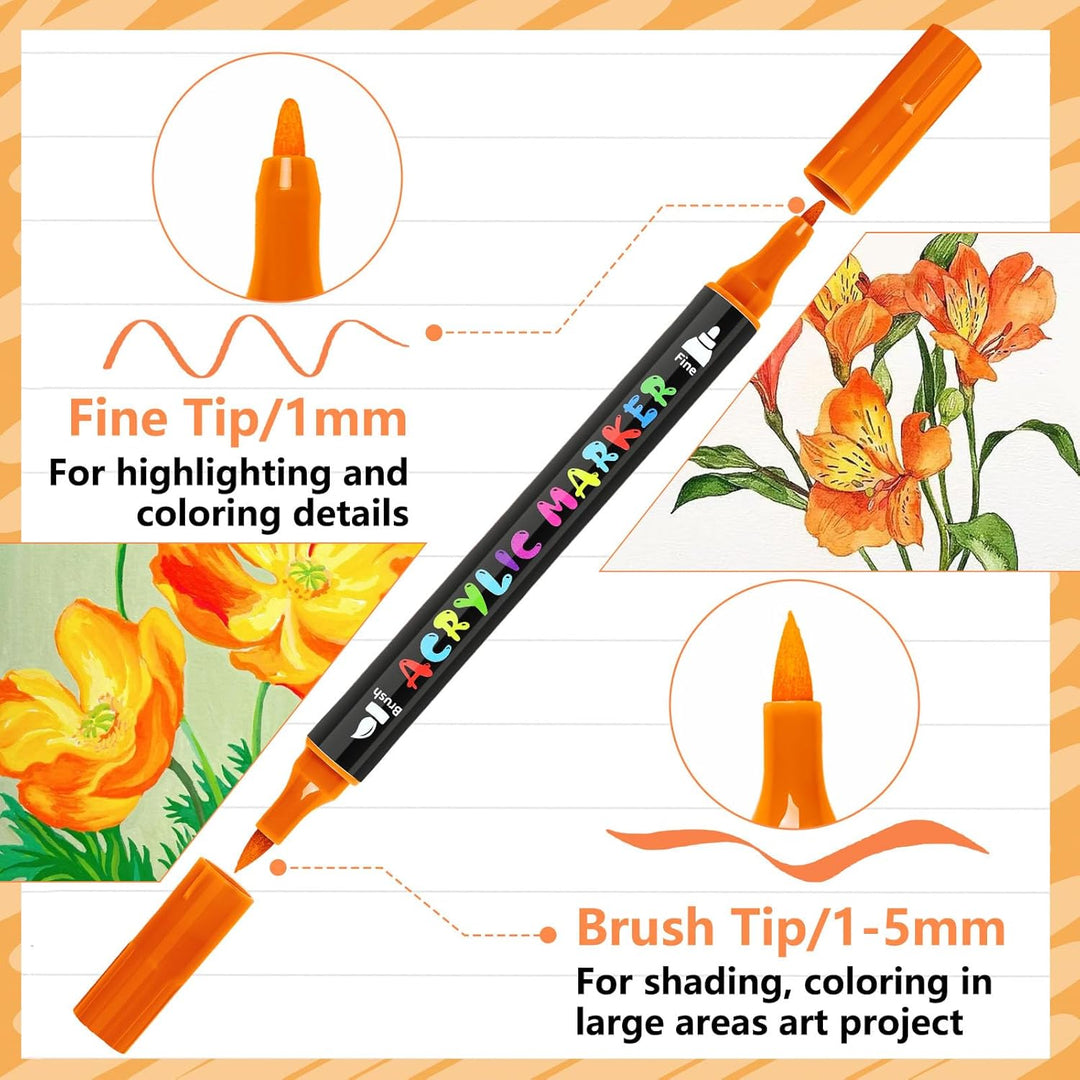 IVSUN 60 Farben Acrylstifte für Steine Wasserfest - Acrylmarker mit feine Spitze und Pinsel für Stei