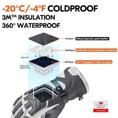 Vgo... -30℃/-22°F oder darüber Skihandschuhe aus Rindsleder für Männer & Frauen, Schnee-Handschuhe,