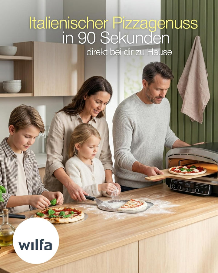 Wilfa CRUST Elektrischer Pizzaofen 2200W I Pizzaofen für bis zu 450 °C mit drehbarem 13" Pizzastein